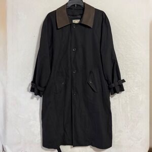Forest Club Rainforest Men's Belted Trench Coat Leather Collar Black 42 Reg VTG